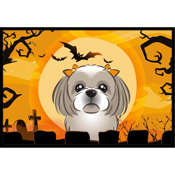 Jensendistributionservices Halloween Gray Silver Shih Tzu Indoor & Outdoor Mat, 18 x 27 in. MI2556796 - main